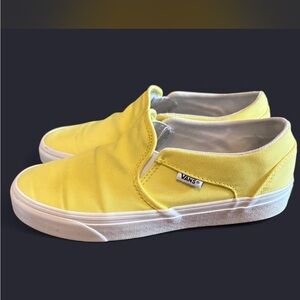 Vans Slip-On Canvas Sneakers in Neon Highlighter Yellow and White